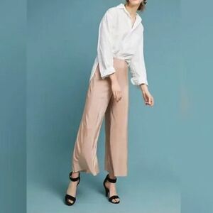 Anthropologie Postmark Ocala Ribbed Metallic Blush Pink Crop Pants Size Small